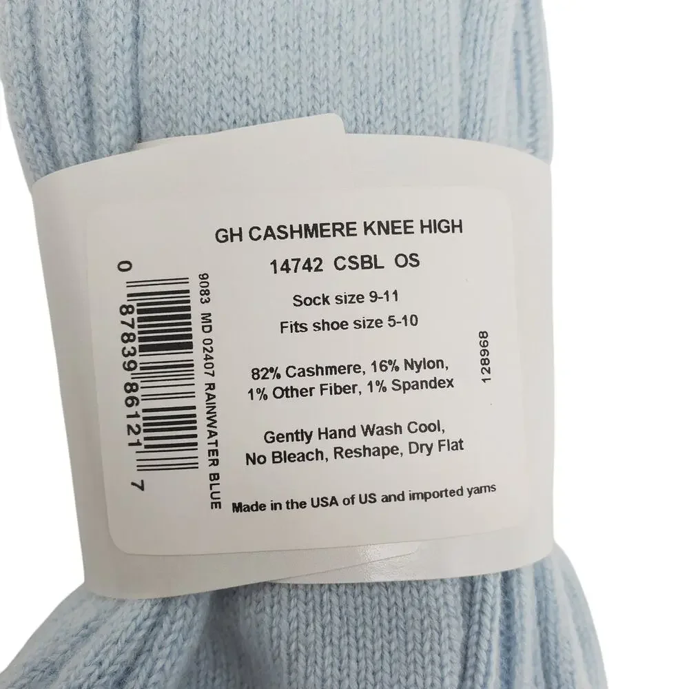 NEW‎ Garnet Hill Socks Knee High 9-11 Rainwater Blue 82% Cashmere Warm Holiday